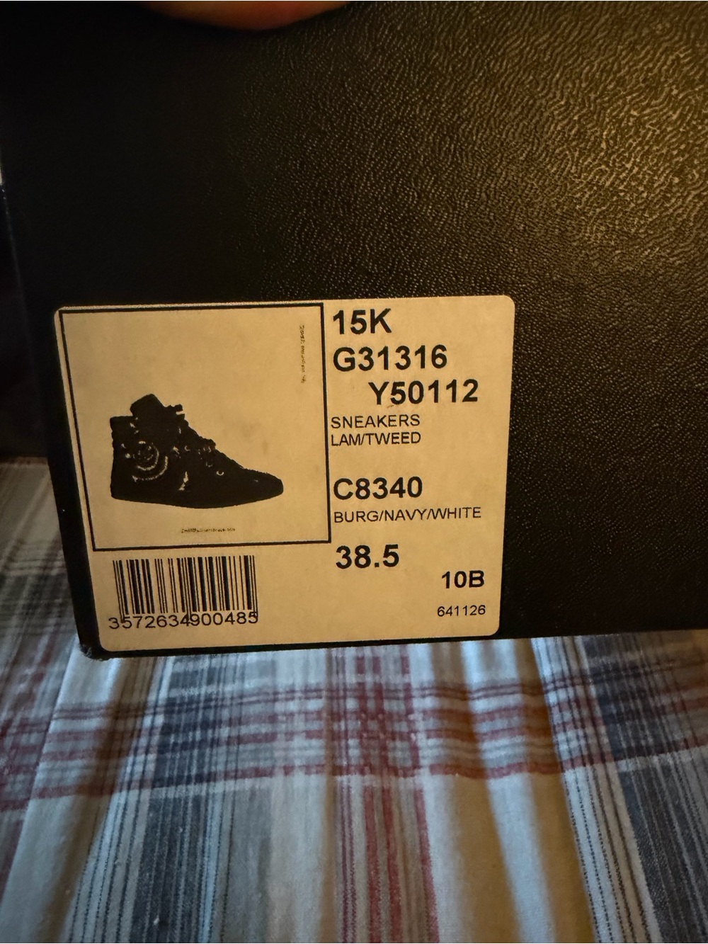 CHANEL Burgundy Quilted Tweed-Trim High Top Sneakers - Picture 4 of 4